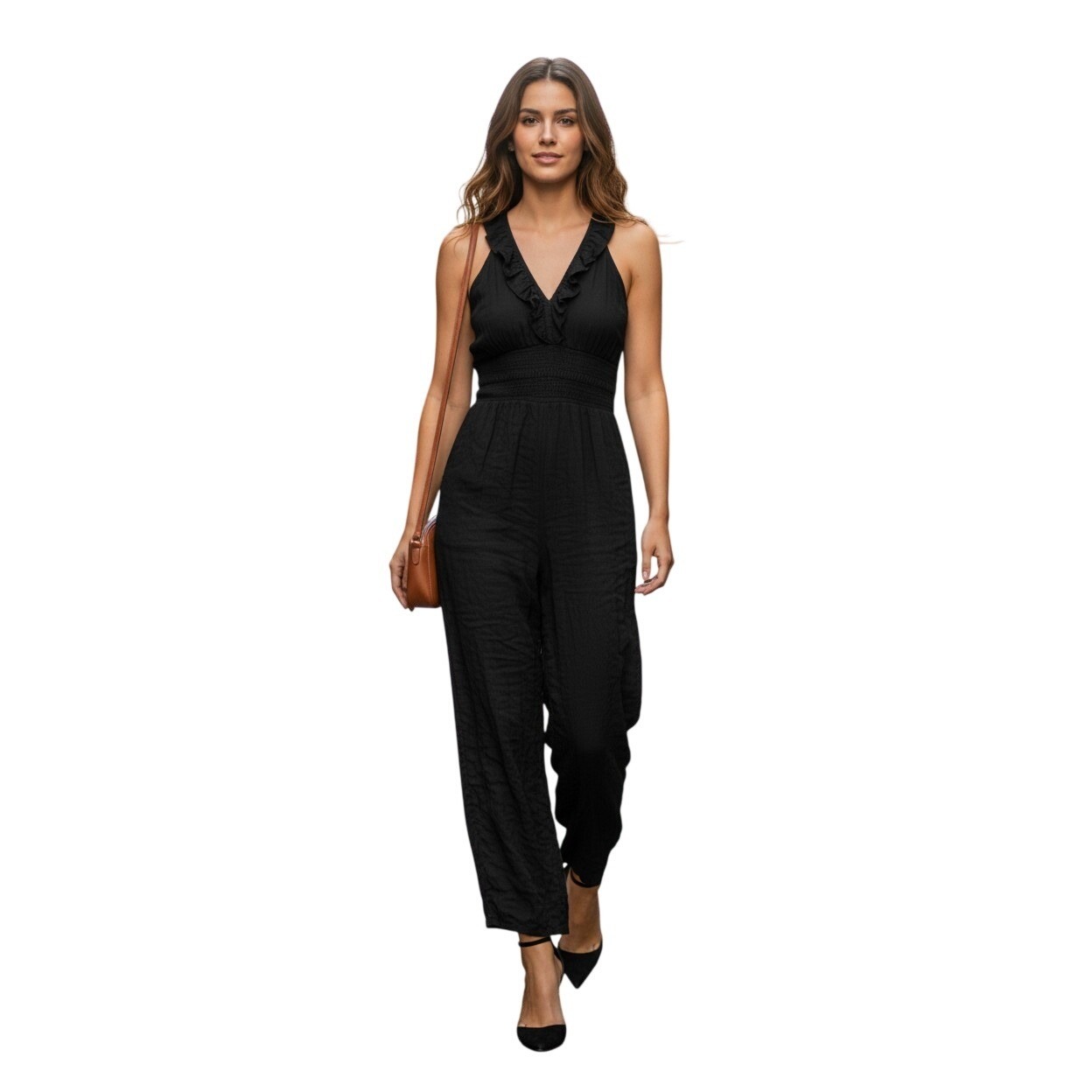 Maeve Anthropologie Black Wide Leg Jumpsuit Ruffle Halter Lace Waist Sz S $168